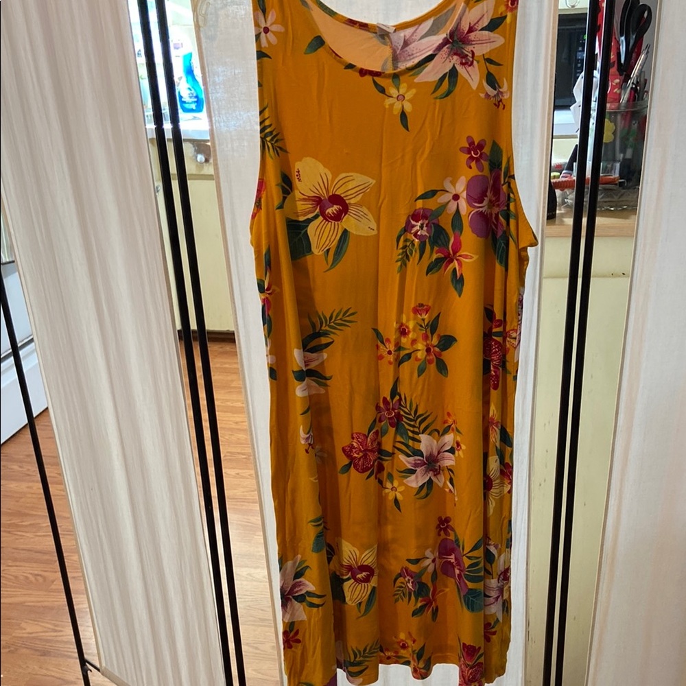 Old Navy Mustard Floral Maxi Dress with Pink & Green Accents